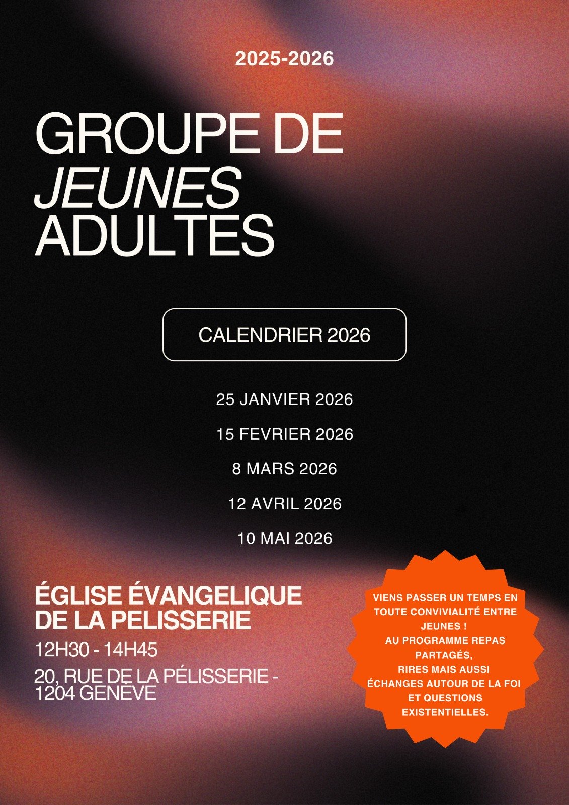 Groupe des jeunes adultes - prochaines rencontres