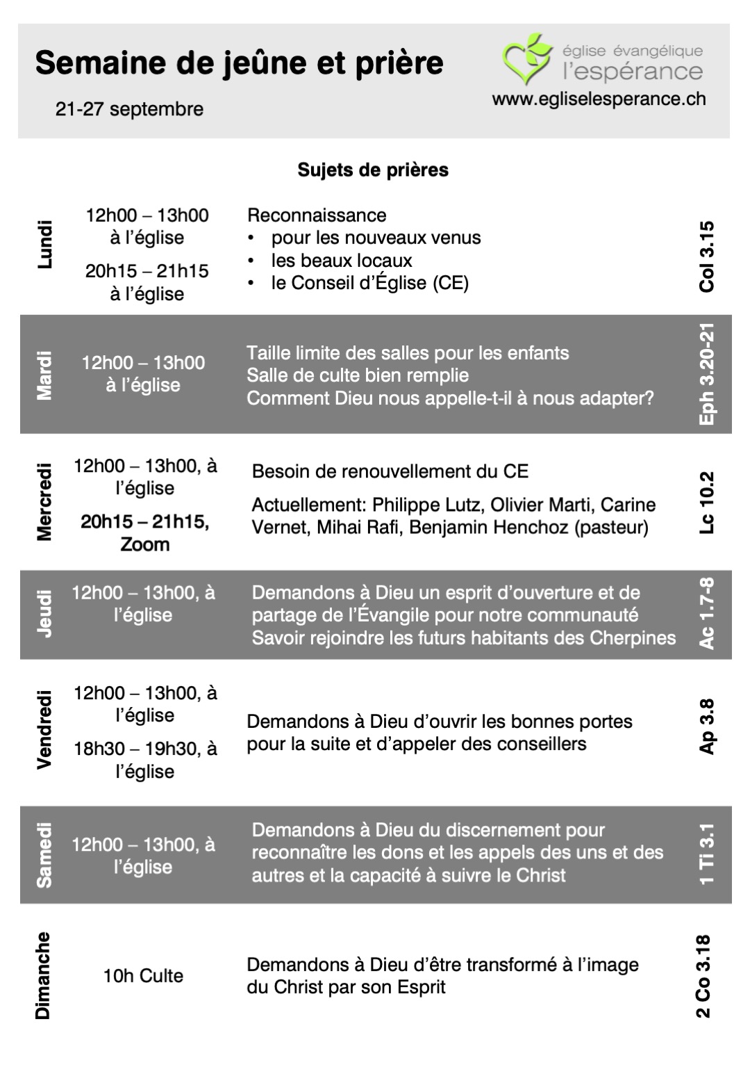 Jeûne et prière, septembre 2026